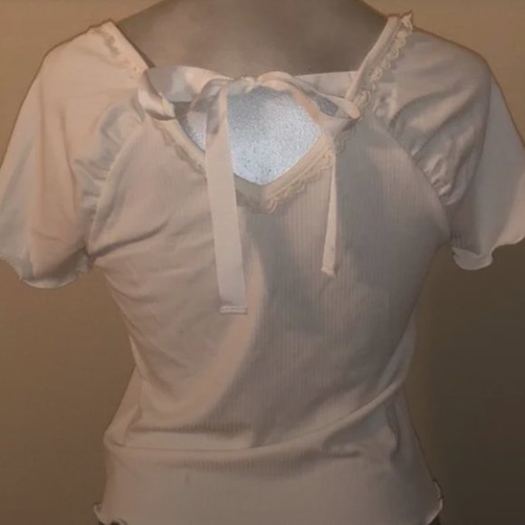 White and Pastel Light Blue Ribbon Shirt Medium American Rag - Picture 9 of 13
